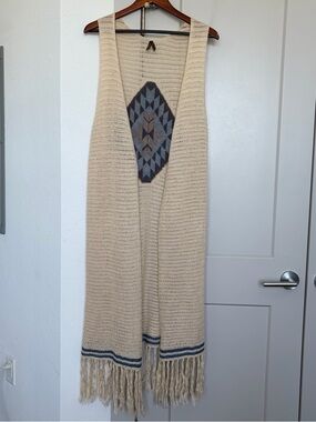 STETSON GEOMETRIC KNIT CARDIGAN VEST BEIGE & NAVY WOMEN’S LARGE